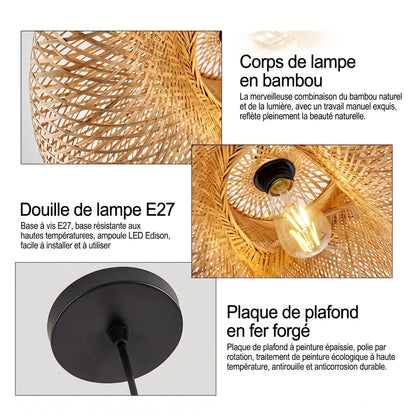Suspension LED en bambou tressé