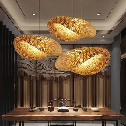 Suspension LED en bambou tressé