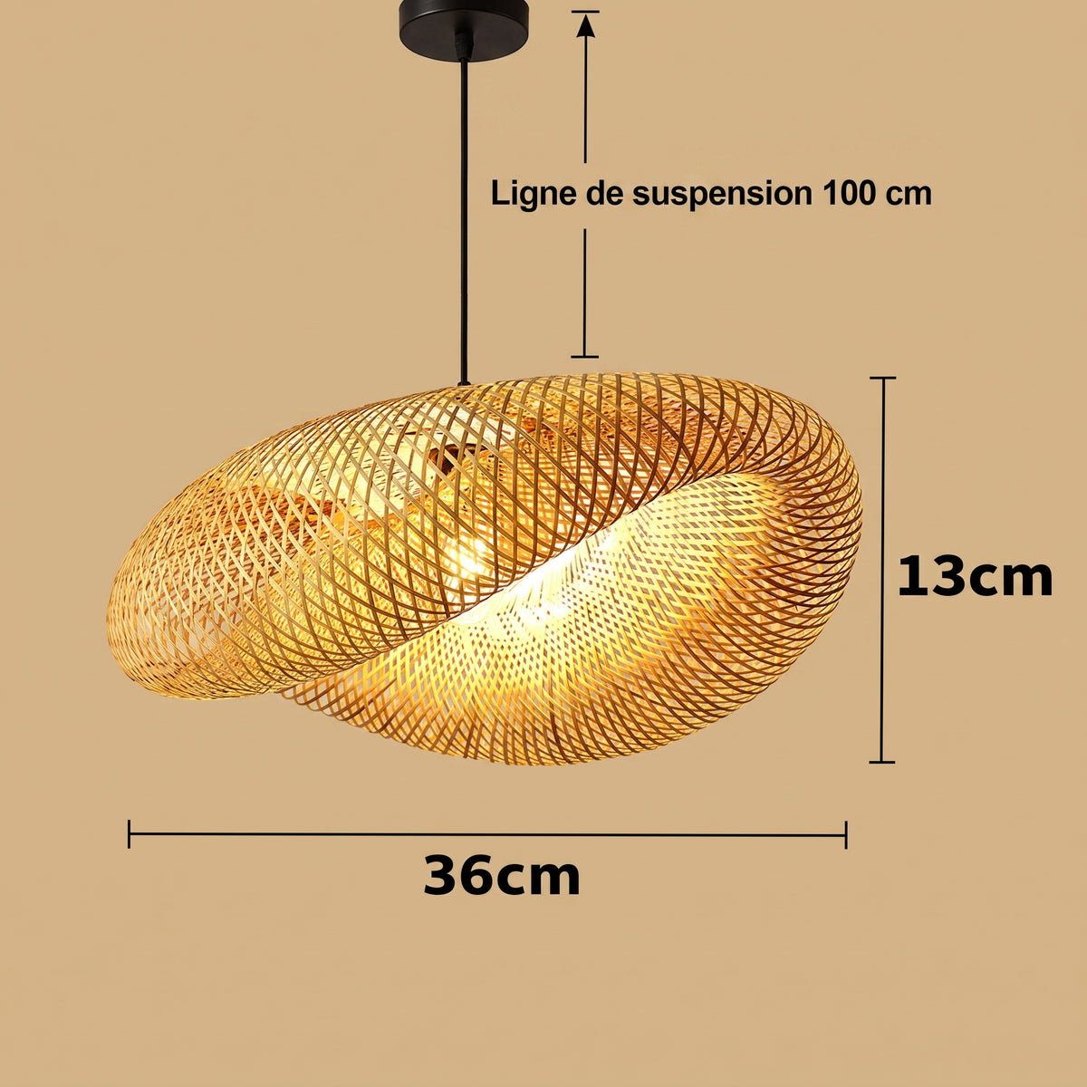 Suspension LED en bambou tressé