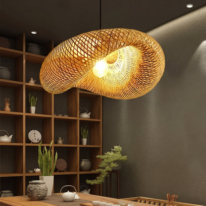 Suspension LED en bambou tressé