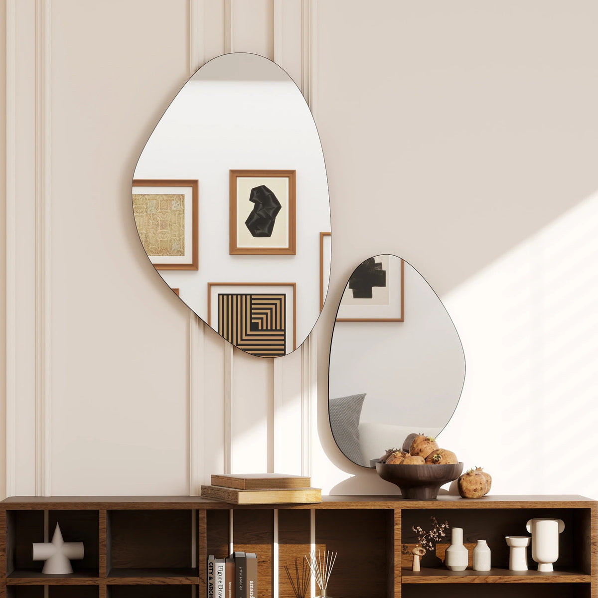 Miroirs décoratifs de forme irrégulière avec cadre en métal