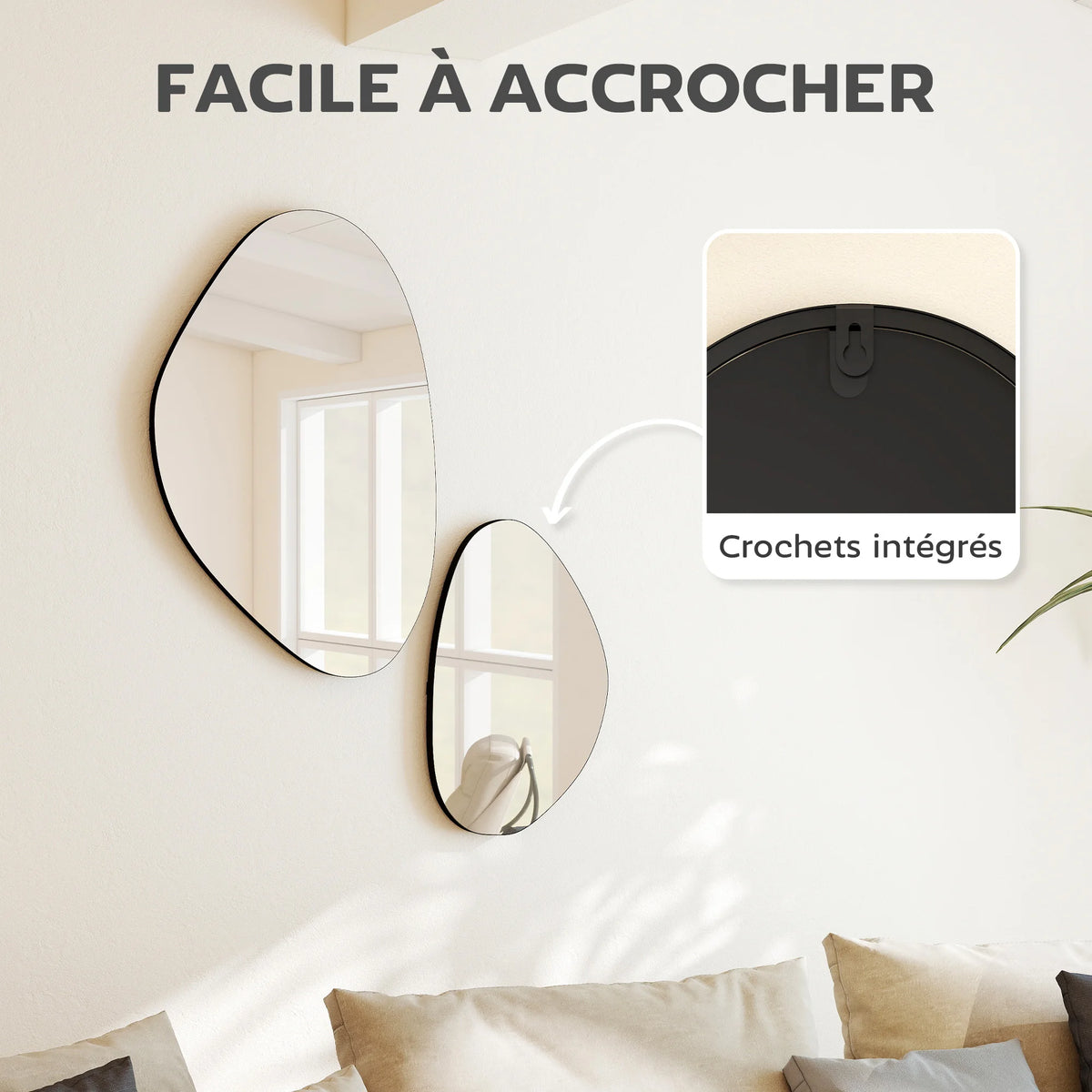Miroirs décoratifs de forme irrégulière avec cadre en métal