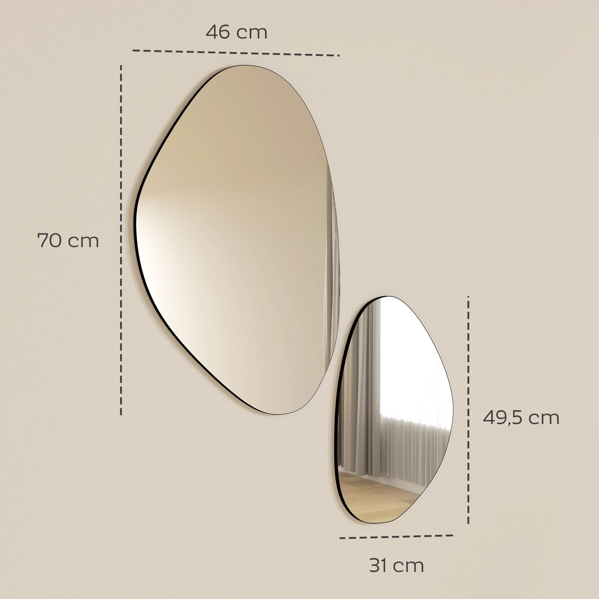 Miroirs décoratifs de forme irrégulière avec cadre en métal