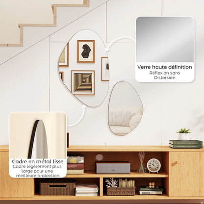 Miroirs décoratifs de forme irrégulière avec cadre en métal